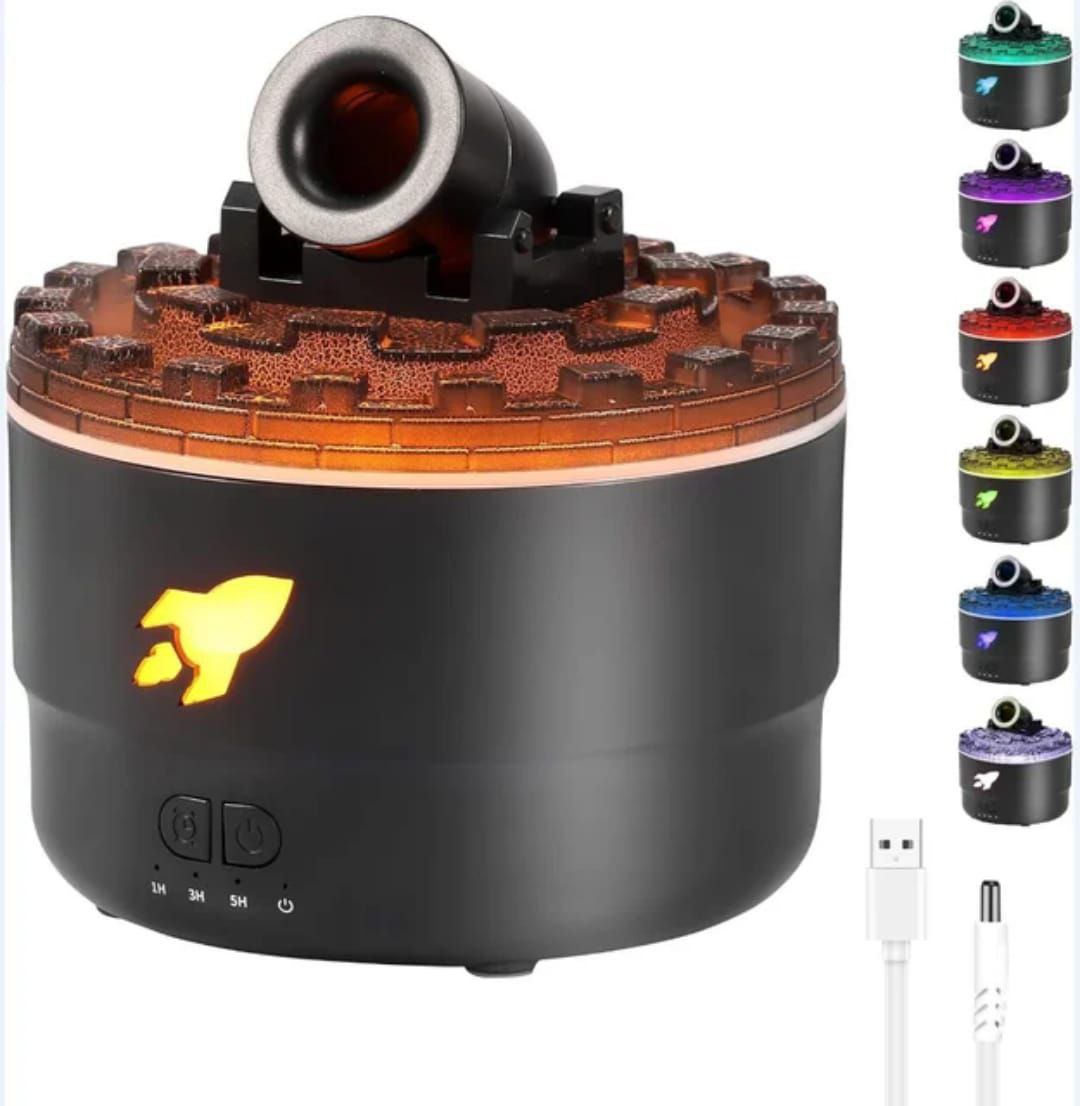 بخور بمبی دارای نور RGB | خروج بخار حلقه‌ای و از بالا | دستگاه بخور LED رنگی