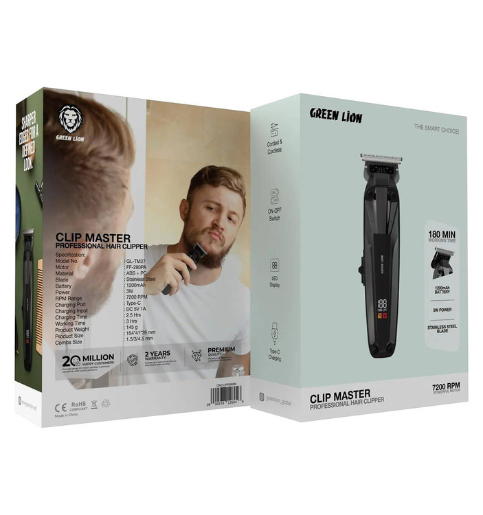 ماشین اصلاح حرفهای Green Line Clip Master با شانههای قابل تنظیم، طراحی ارگونومیک و باتری ۱۲۰۰mAh