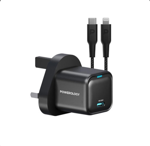 شارژر دیواری PD پاورلوژی با کابل Type-C به Lightning