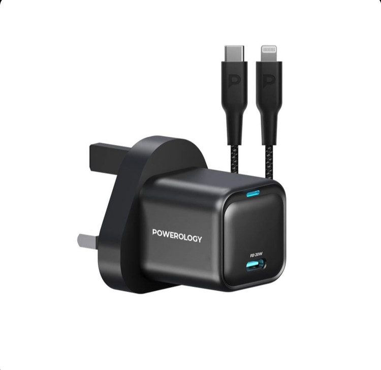 شارژر دیواری PD پاورلوژی با کابل Type-C به Lightning