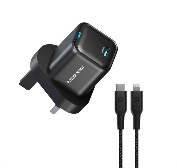 شارژر دیواری PD پاورلوژی با کابل Type-C به Lightning با کابل