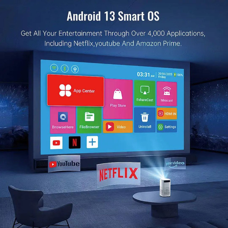 ویدئو پروژکتور اندرویدی شارژی مدل H1P اندروید 13