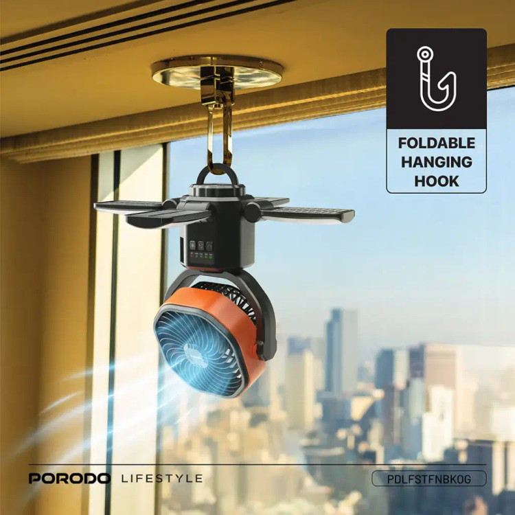 پنکه شارژی و پاوربانک خورشیدی پرودو با قلاب جهت اویزان کردن