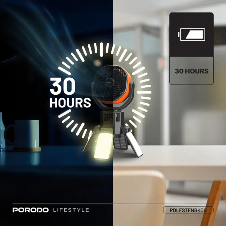 پنکه شارژی و پاوربانک خورشیدی پرودو نگهداری شارژ تا 30 ساعت