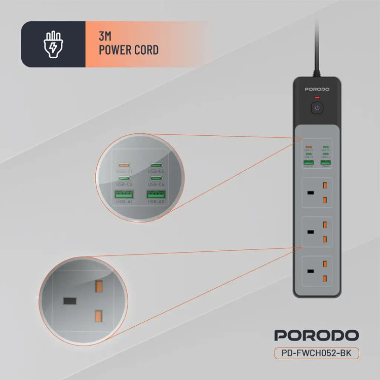 چندراهی با 3 سوکت پرودو مدل Power Strip با سوکت های مختلف