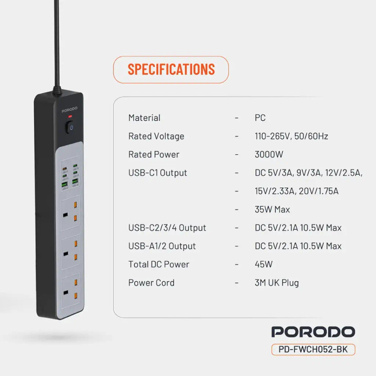 خصوصیات چندراهی با 3 سوکت پرودو مدل Power Strip
