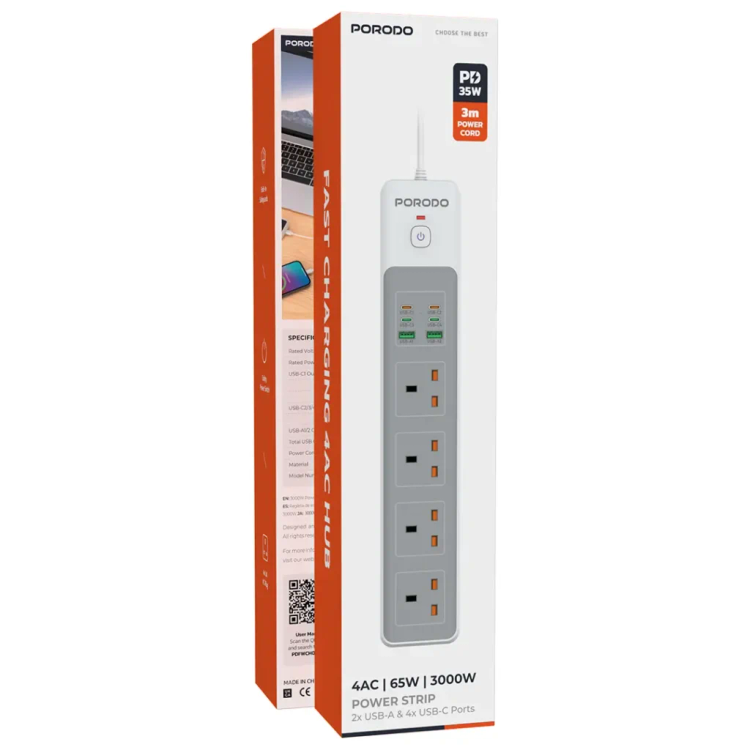 پک چندراهی با 4 سوکت پرودو مدل 4AC 65W 3000W Power Strip