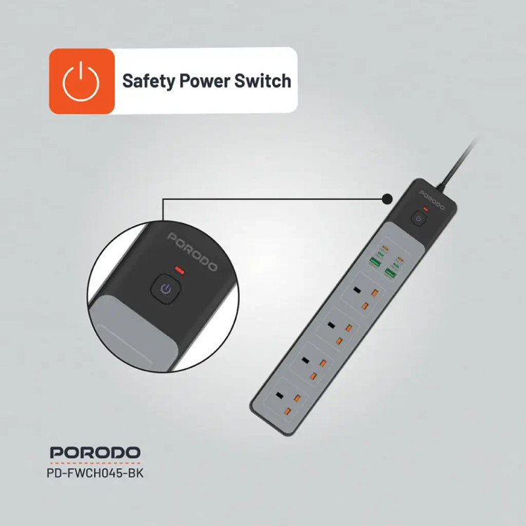 چندراهی با 4 سوکت پرودو مدل 4AC 65W 3000W Power Stripبا کلید پاور