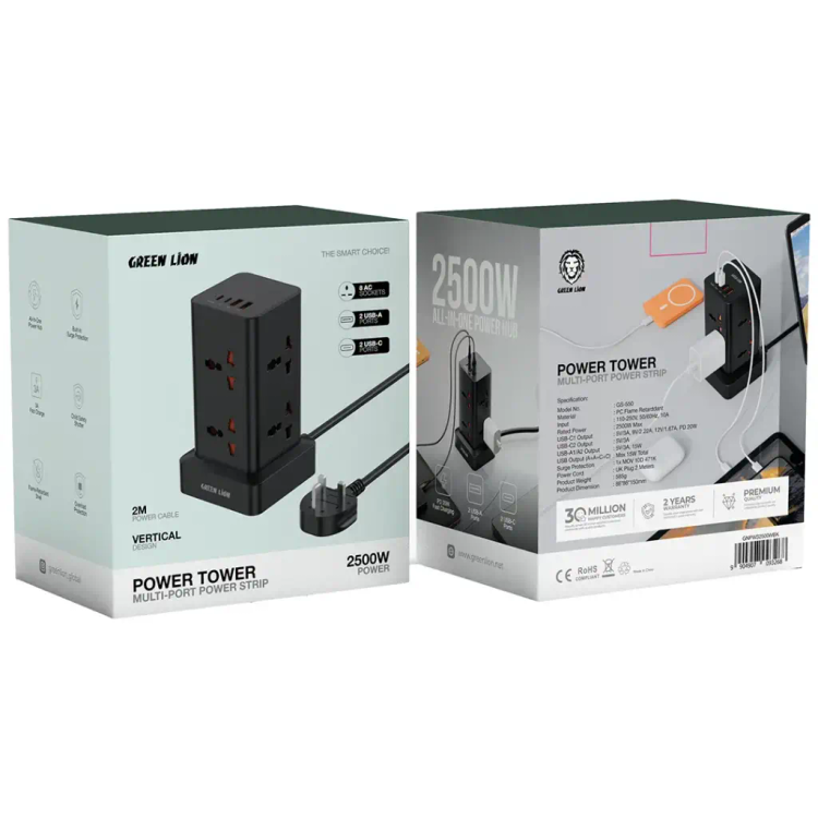 پک چندراهی برق ایستاده گرین لاین مدل Power Tower Multi-Port Power Strip