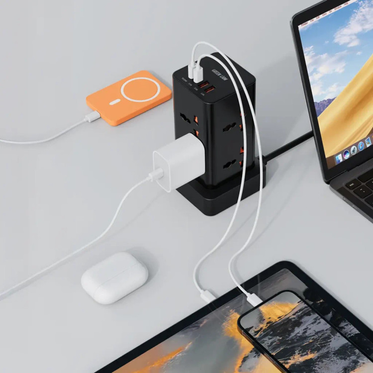 چندراهی برق ایستاده گرین لاین مدل Power Tower Multi-Port Power Strip در حال استفاده