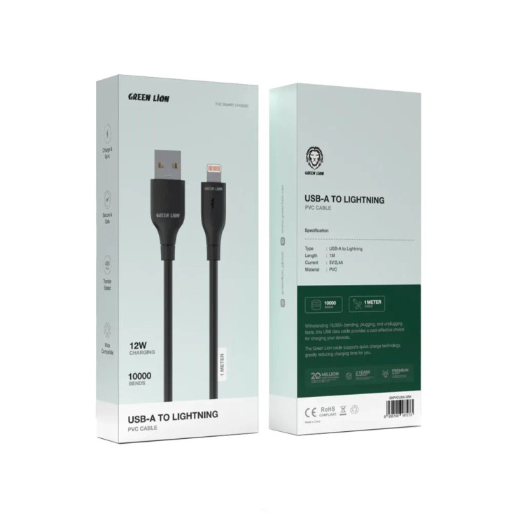 پک کابل USB-A به لایتنینگ گرین لاین مدل PVC Series طول 1 متر جریان 2.4 آمپر