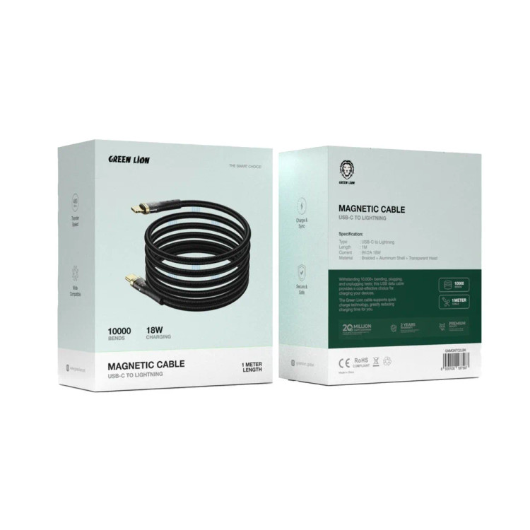 پک کابل شارژ مگنتی تایپ سی به لایتنینگ گرین لاین مدل Magnetic Cable