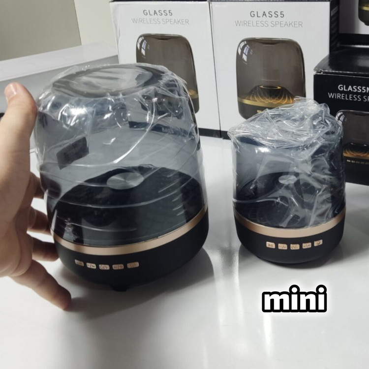 ابعاد اسپیکر بلوتوثی قابل حمل سایز مینی مدل GLASS 5 | صدای 360 درجه، بلوتوث 5.4 و نورپردازی LED