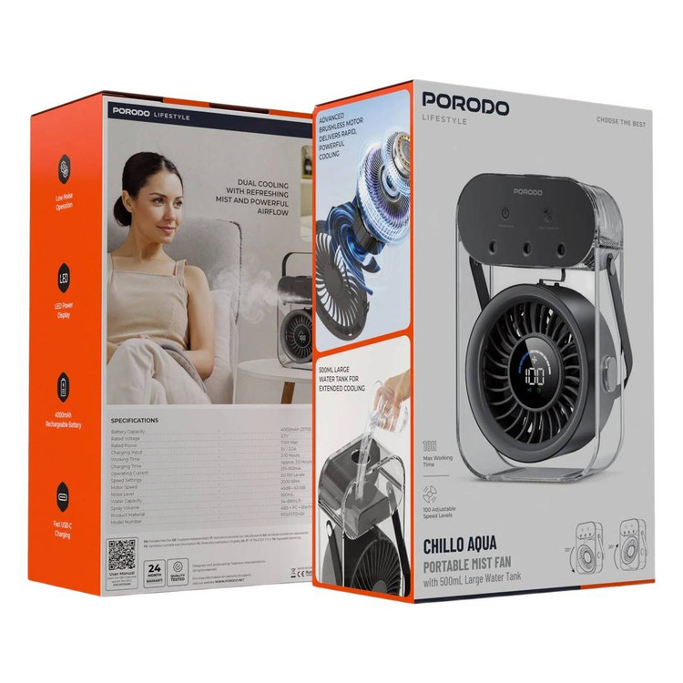 پک پنکه شارژی رطوبتساز پرودو مدل PDLFSTZH26 | Mist Fan قابل حمل با نمایشگر دیجیتال