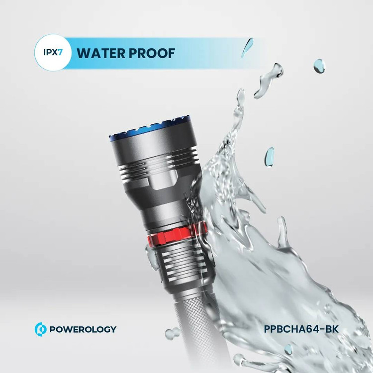 چراغ قوه شارژی پاورولوژی مدل PPBCHA64-BK | چراغ قوه کمپینگ با پاوربانک ضد آب