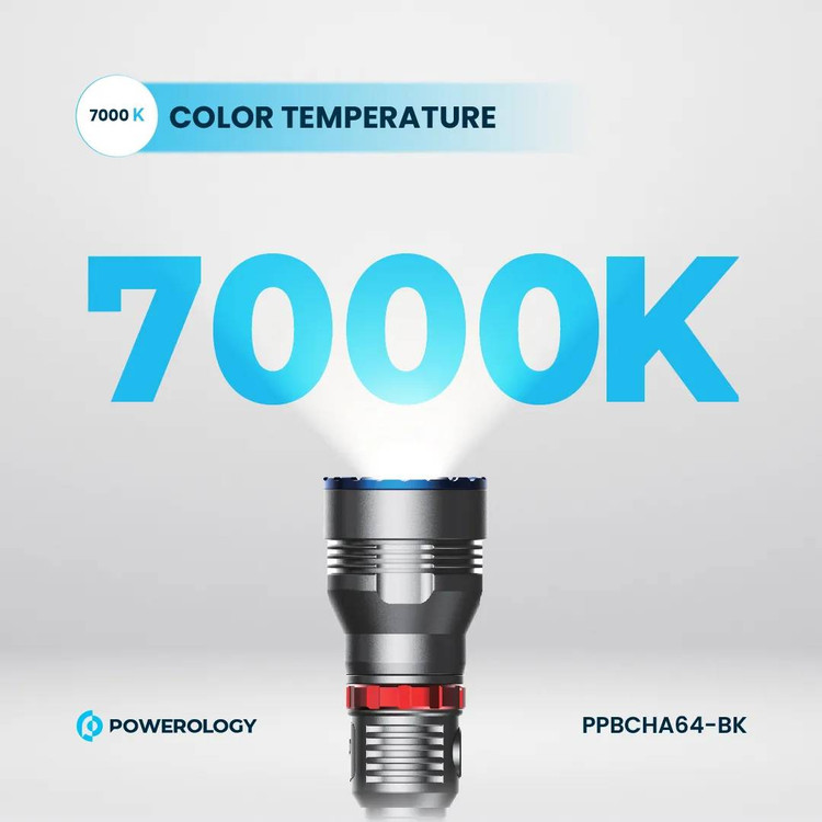 چراغ قوه شارژی پاورولوژی مدل PPBCHA64-BK | چراغ قوه کمپینگ با پاوربانک تمپریچر رنگی 7000k