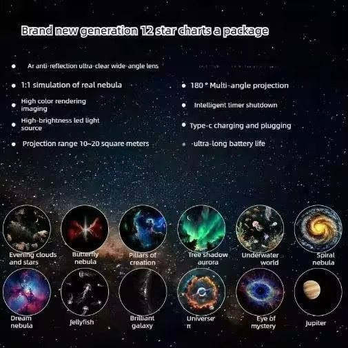 چراغ خواب و پروژکتور کهکشان Starry Sky پروژکتور آسمان شب با ۱۳ اسلاید و باتری داخلی
