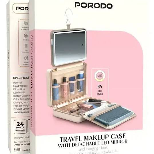 پک کیف آرایشی سفری Porodo مدل PDLFSTLC0459BG با آینه LED جداشونده
