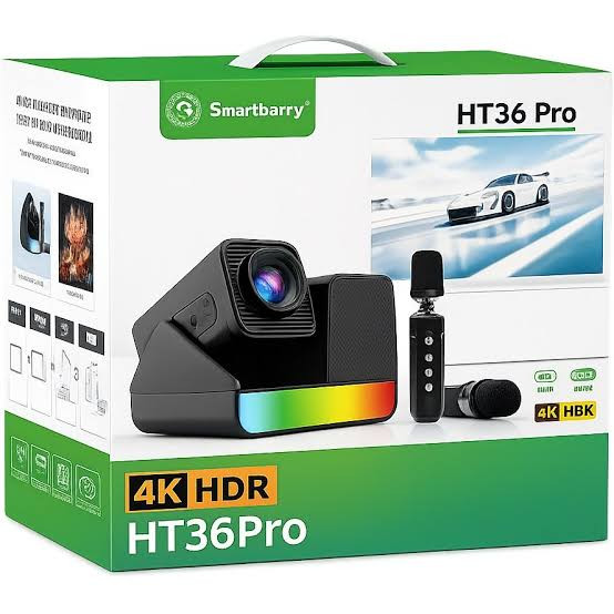 پک پروژکتور هوشمند Smartbarry HT36 PRO | اندروید 11، پشتیبانی از 4K، همراه با 2 میکروفون
