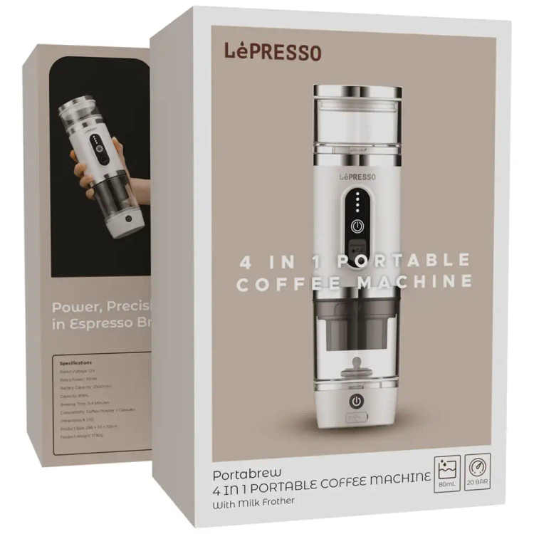 پک اسپرسوساز شارژی مسافرتی ۴ در ۱ لپرسو (LePresso) مدل ۲۰ بار