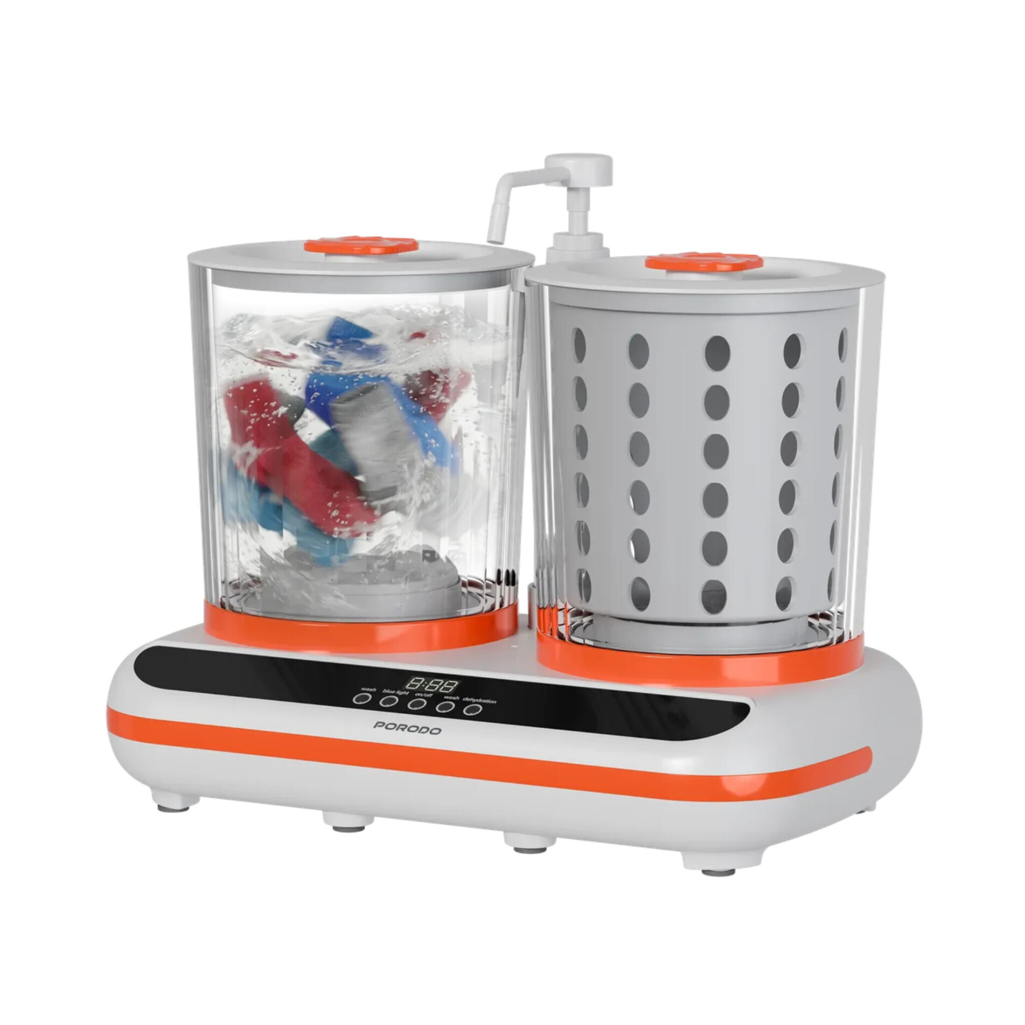 مینی لباسشویی و خشک‌ کن شارژی Porodo Launder Twin HP200 | دو مخزن ۲ لیتری