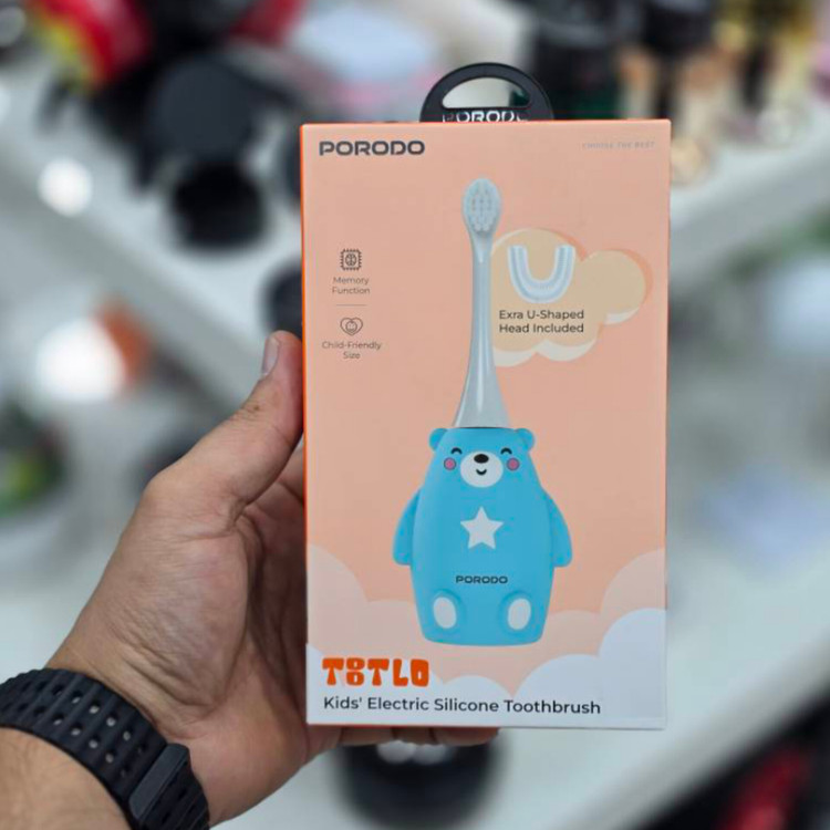 پگ مسواک برقی کودک طرح خرس Porodo Lifestyle Totlo مدل PDLFSTZ2U | سری U شکل | آبی
