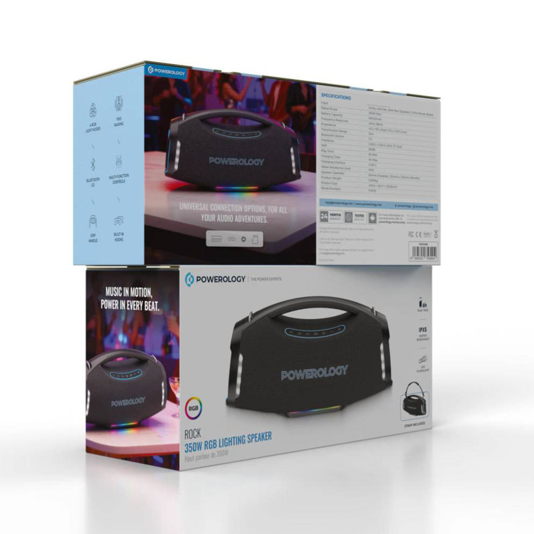 پک اسپیکر بلوتوثی قابل حمل Powerology Rock 350W مدل PWF9 | نورپردازی RGB و توان 350 وات