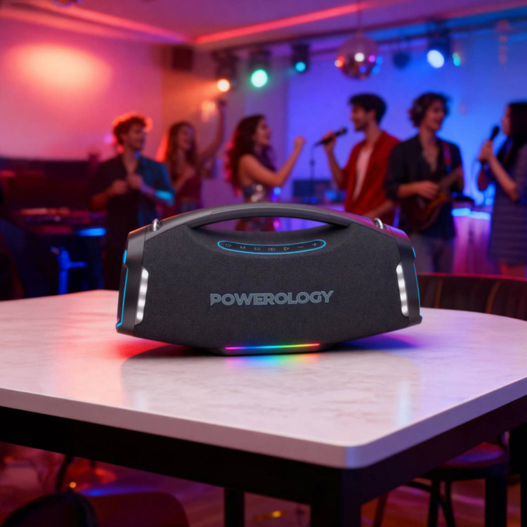 اسپیکر بلوتوثی قابل حمل Powerology Rock 350W مدل PWF9 | نورپردازی RGB و توان 350 وات مخصوص جشنها