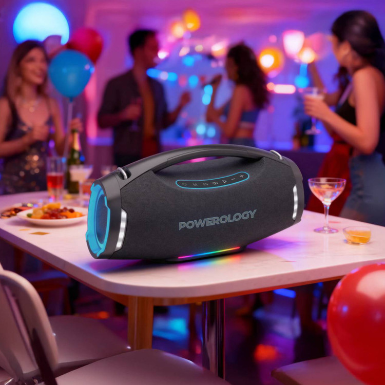 اسپیکر بلوتوثی قابل حمل Powerology Rock 350W مدل PWF9 | نورپردازی RGB و توان 350 وات مخصوص مهمانی ها و دور همی ها
