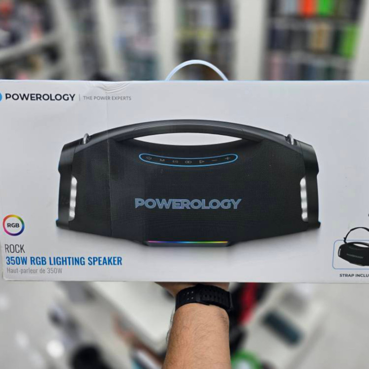 پک اسپیکر بلوتوثی قابل حمل Powerology Rock 350W مدل PWF9 نورپردازی RGB و توان 350 وات