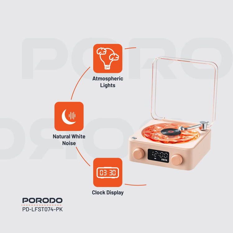 ویژگی های اسپیکر نویز سفید Porodo Lifestyle طرح گرامافون | بلوتوثی و قابل حمل