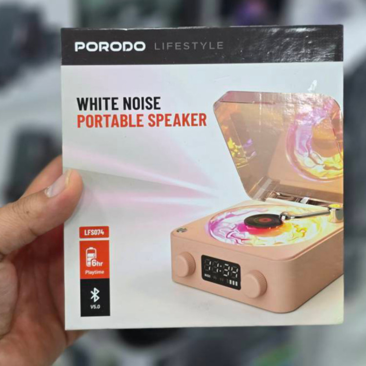 پک اسپیکر نویز سفید Porodo Lifestyle طرح گرامافون | بلوتوثی و قابل حمل صورتی