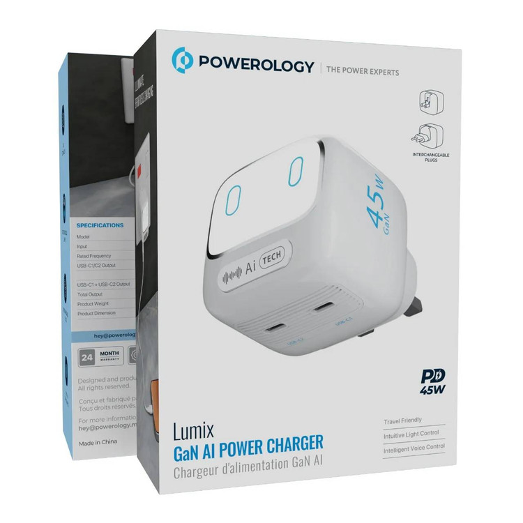 پک شارژر هوشمند Powerology Lumix GaN AI مدل 45W