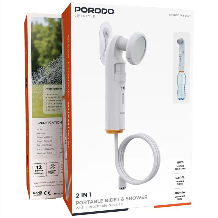 پک دوش و بیده مسافرتی شارژی پرودو مدل PDLFSTPB55WH