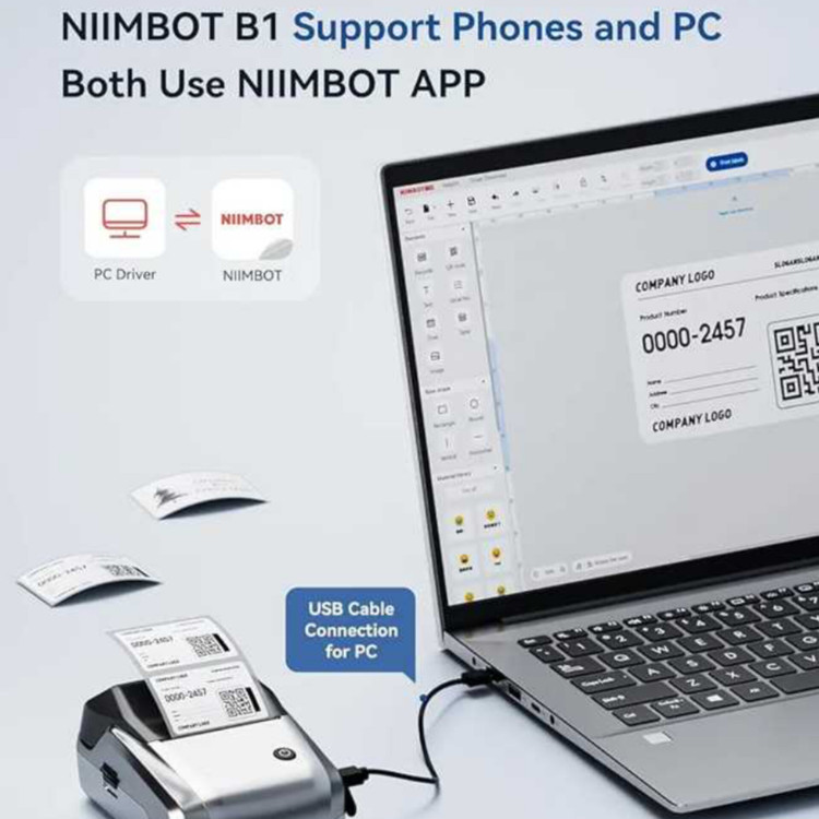 پرینتر لیبل حرارتی هوشمند بیسیم NIIMBOT مدل B1قابلیت اتصال به کامپیوتر و لپ تاپ