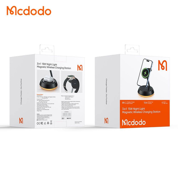 پک استند شارژ وایرلس سهکاره MCDODO مدل CH-4952 با توان ۱۵ وات
