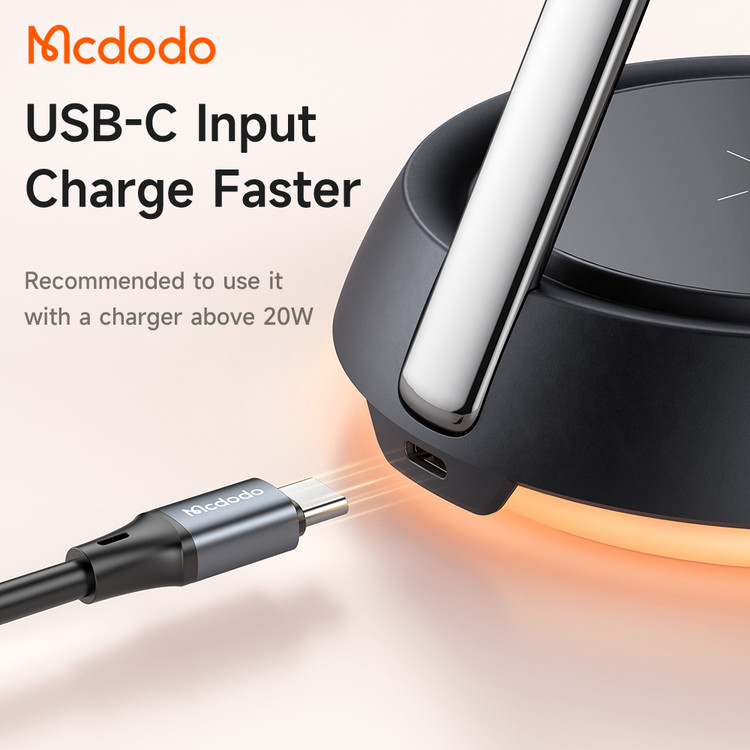 استند شارژ وایرلس سهکاره MCDODO مدل CH-4952 با توان ۱۵ وات با شارژ سریع تایپ سی