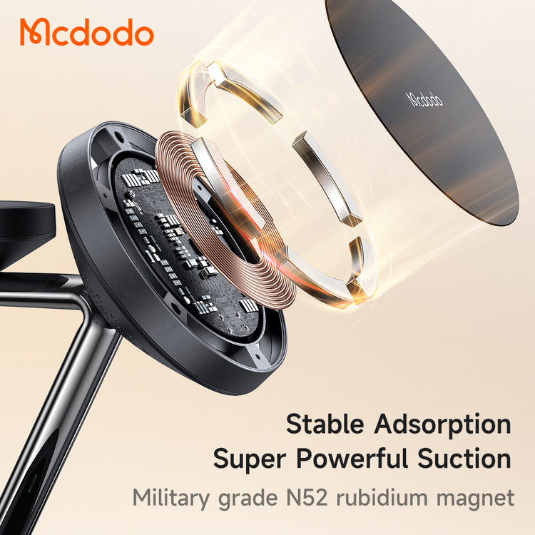استند شارژ وایرلس سهکاره MCDODO مدل CH-4952 با توان ۱۵ وات مگنتی
