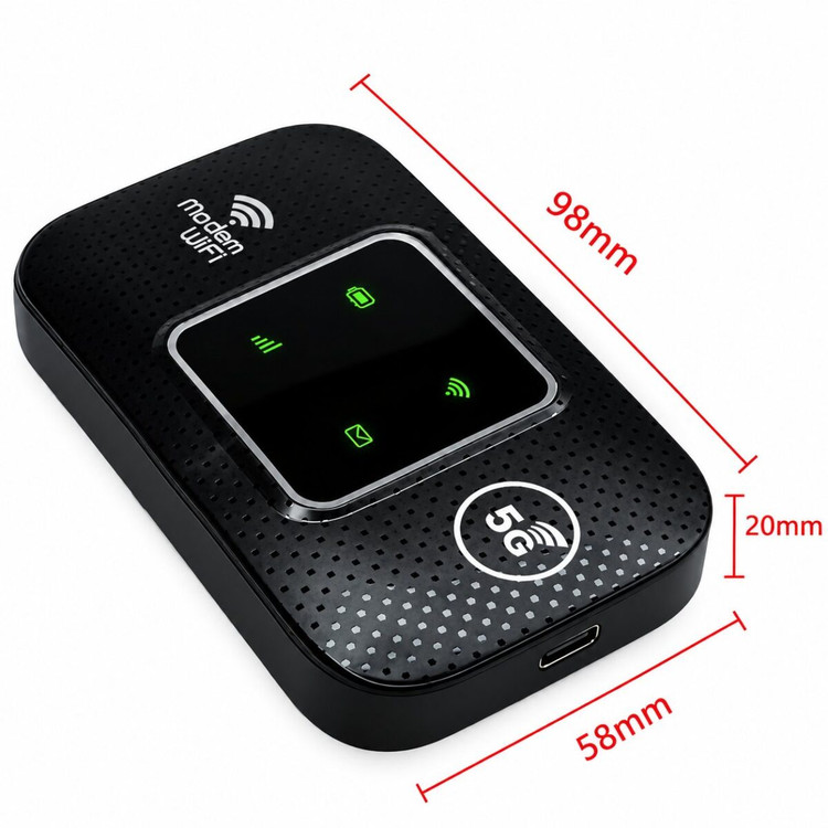 ابعاد مودم جیبی 5G اورجینال مدل M9S-LCD با باتری 8000mAh