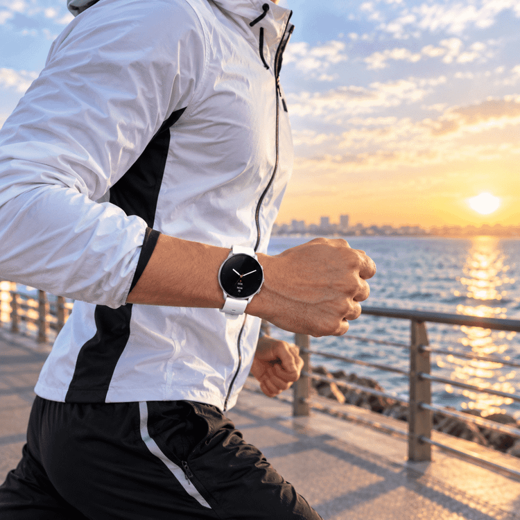 ساعت هوشمند طرح SAMSUNG مدل WATCH 8 سفید درحال استفاده