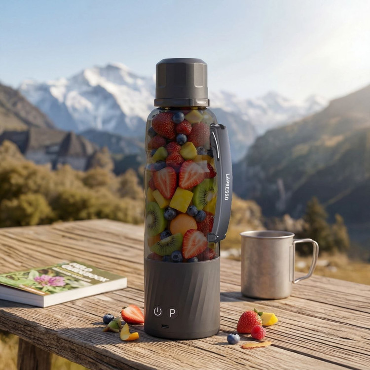مخلوطکن شارژی و قابل حمل لپرسو مدل Juvelix 370W با باتری 6000mAh در حال کار