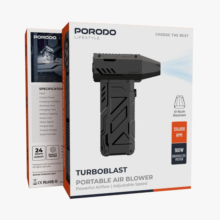 پک جت فن شارژی و قابل حمل Porodo Lifestyle TurboBlast مدل PDADUS با موتور ۱۶۰ وات