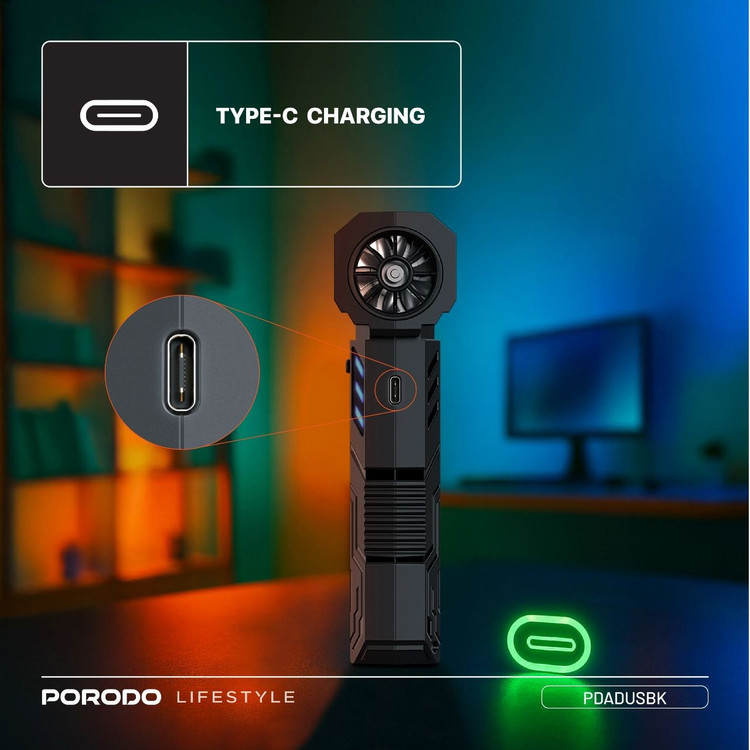 جت فن شارژی و قابل حمل Porodo Lifestyle TurboBlast مدل PDADUS با موتور ۱۶۰ وات USB-C
