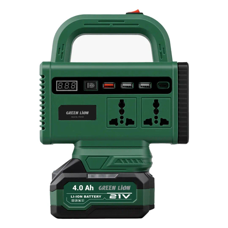 پاور استیشن قابل حمل Green Lion مدل Green Volt PGX150 با ظرفیت ۴۰۰۰ میلیآمپرساعت از روبرو