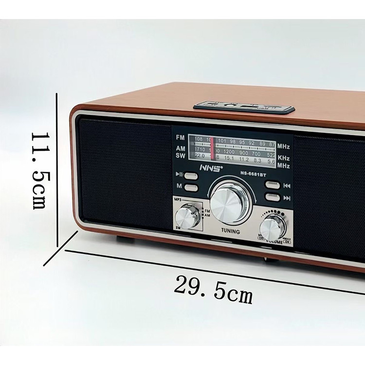 ابعاد اسپیکر رادیو کلاسیک چوبی NNS-6681BT با بلوتوث و AM/FM/SW