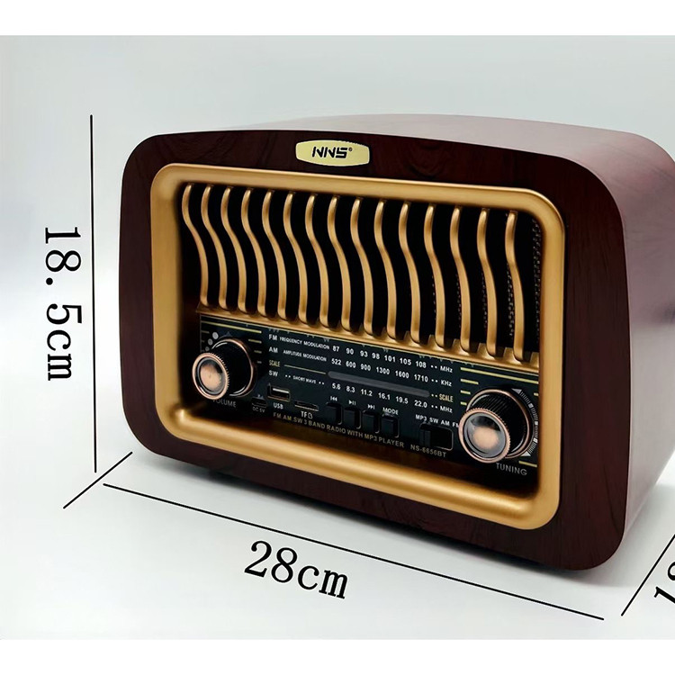 ابعاد اسپیکر رادیو کلاسیک چوبی NNS-6656BT با بلوتوث و AM/FM/SW