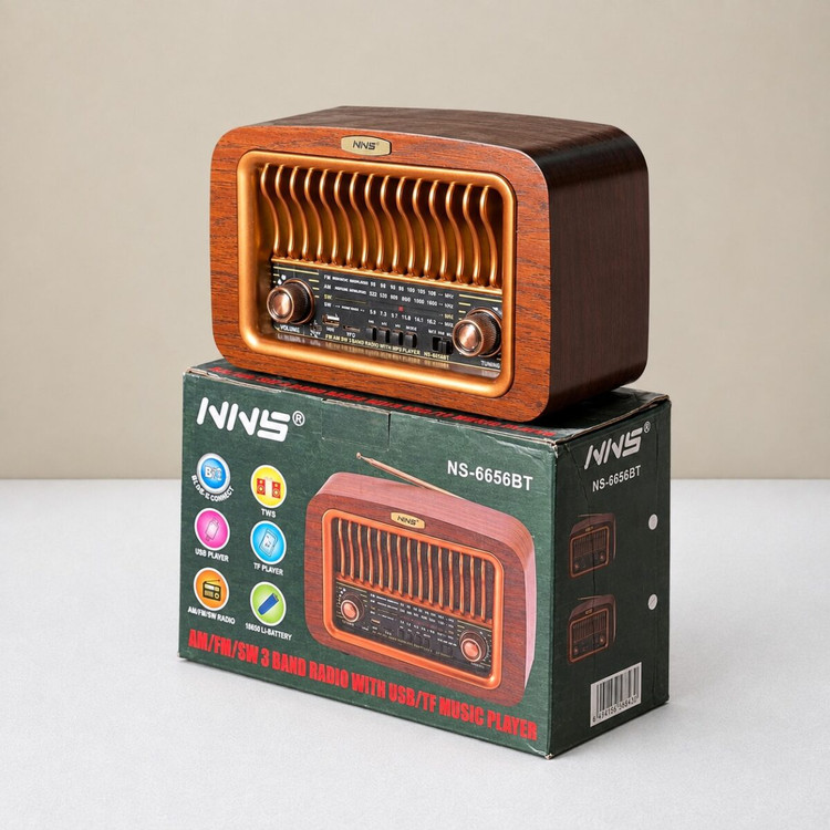 پک اسپیکر رادیو کلاسیک چوبی NNS-6656BT با بلوتوث و AM/FM/SW