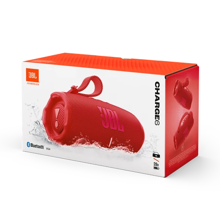 پک اسپیکر بلوتوثی قابل حمل JBL Charge 6 قرمز با صدای JBL Pro و شارژدهی ۲۸ ساعته