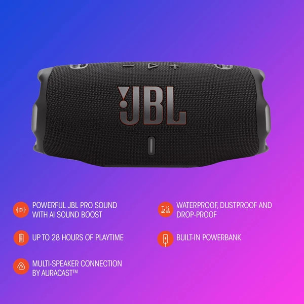 ویژگیهای اسپیکر بلوتوثی قابل حمل JBL Charge 6 قرمز با صدای JBL Pro و شارژدهی ۲۸ ساعته