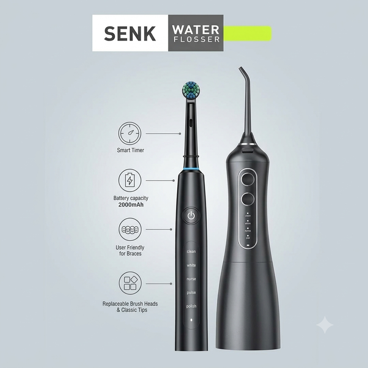 مشخصات ست مسواک برقی و واترفلاسر SENK مدل 1001 با مخزن 320 میلیلیتری